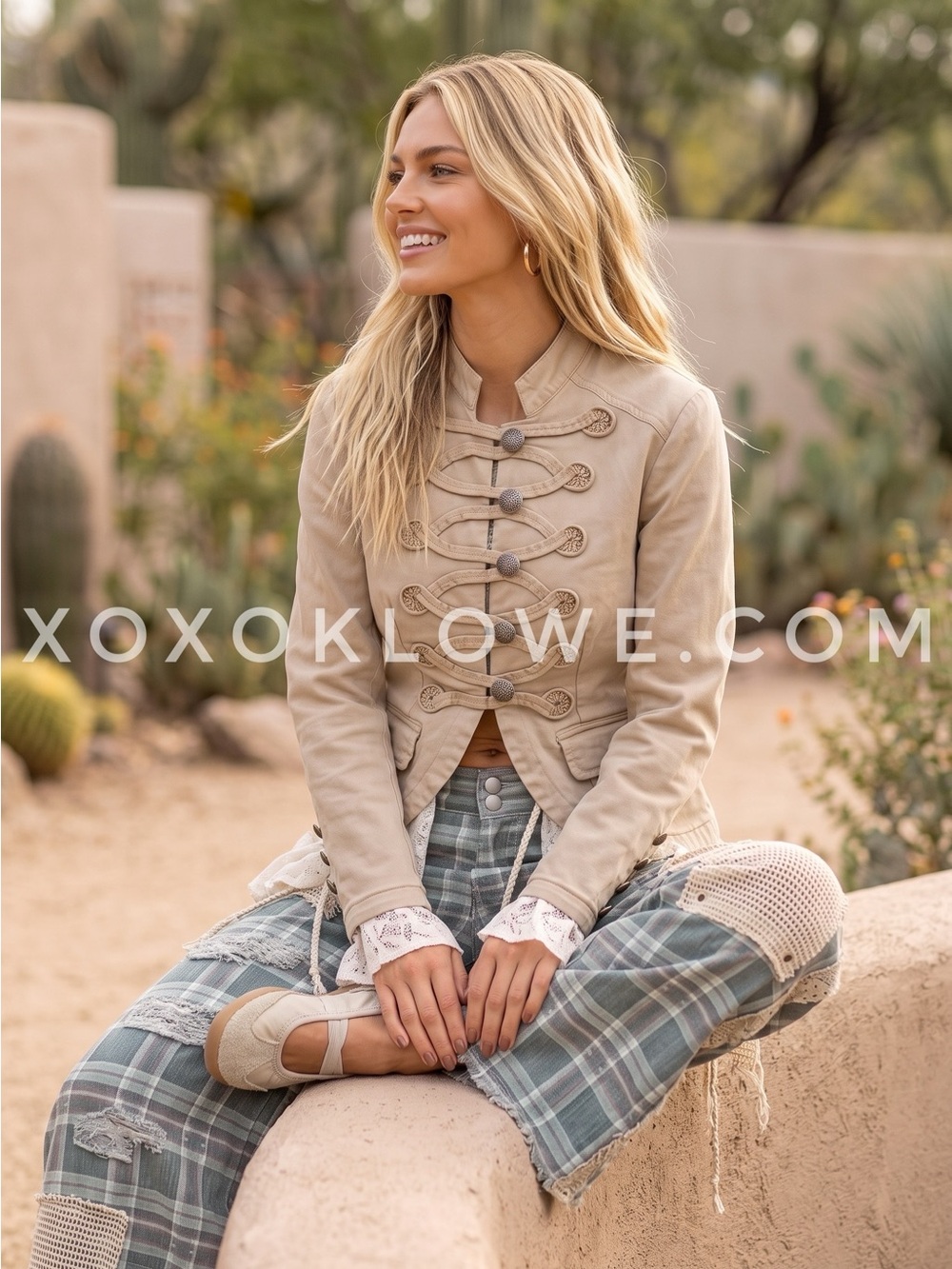 Bluevelvet Beige Braided Lace Ruffle Military Jacket | Ruffles Romance Napoloen - Picture 6 of 10